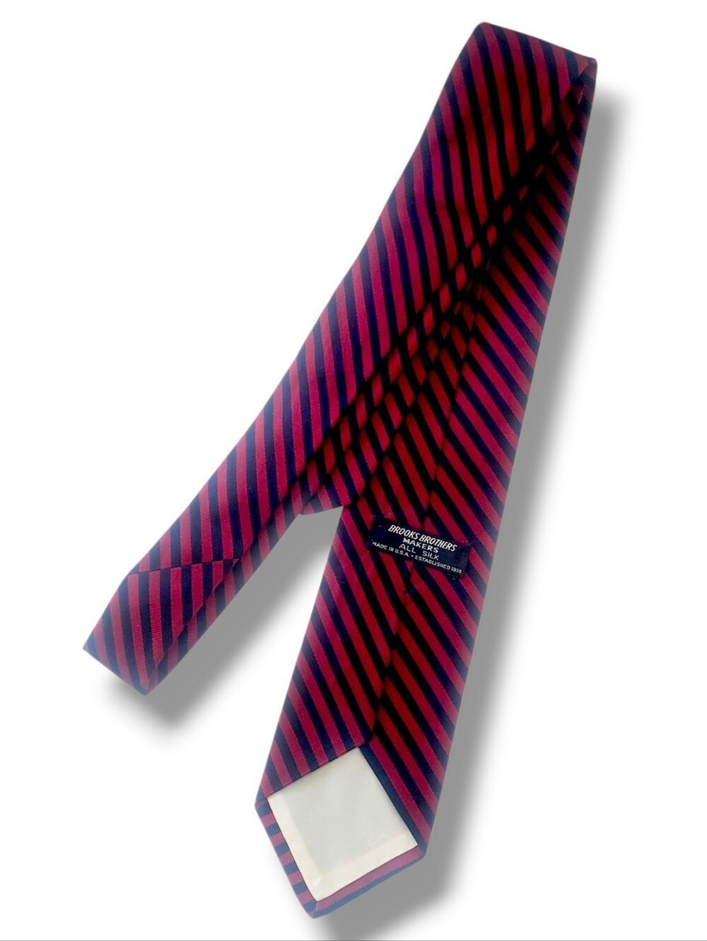 Vintage Brooks Brothers Repp Striped Silk Tie Necktie Navy Blue Red USA HandMade
